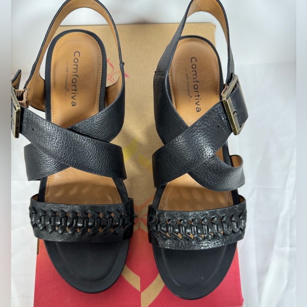 Comfortiva Simone Black Leather Strappy Sandals 10M - Picture 3 of 8